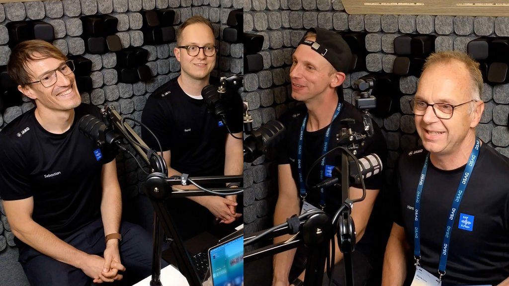 Vier Menschen unterhalten sich in Folge 27 des SAP X-Plain Podcast über KI in der SAP-Beratung